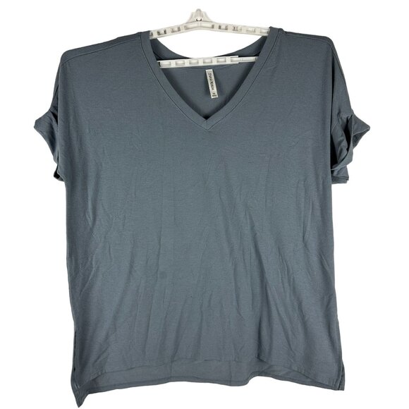 Zenana Premium Womens V-Neck Short Sleeve T-Shirt Size 1X Blue - Picture 1 of 5